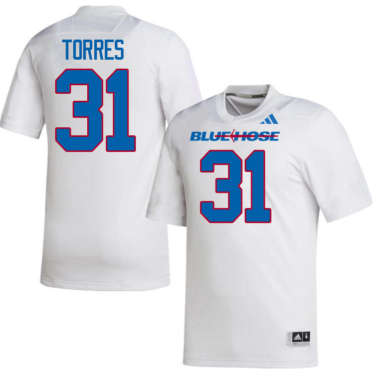 Presbyterian Blue Hose #31 Michael Torres College Football Jerseys,Uniforms-White